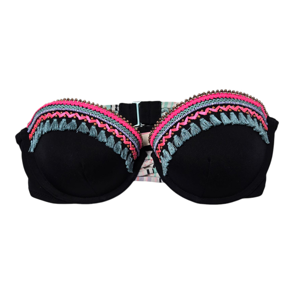 Victoria's Secret Bra 32C Black with festive Trim 80% Polyester 20% Elastane